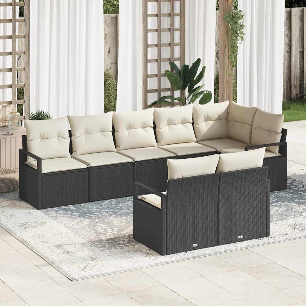 Garten-Sofa-Set mit Kissen mit Speicher 8 pcs Schwarz und Creme